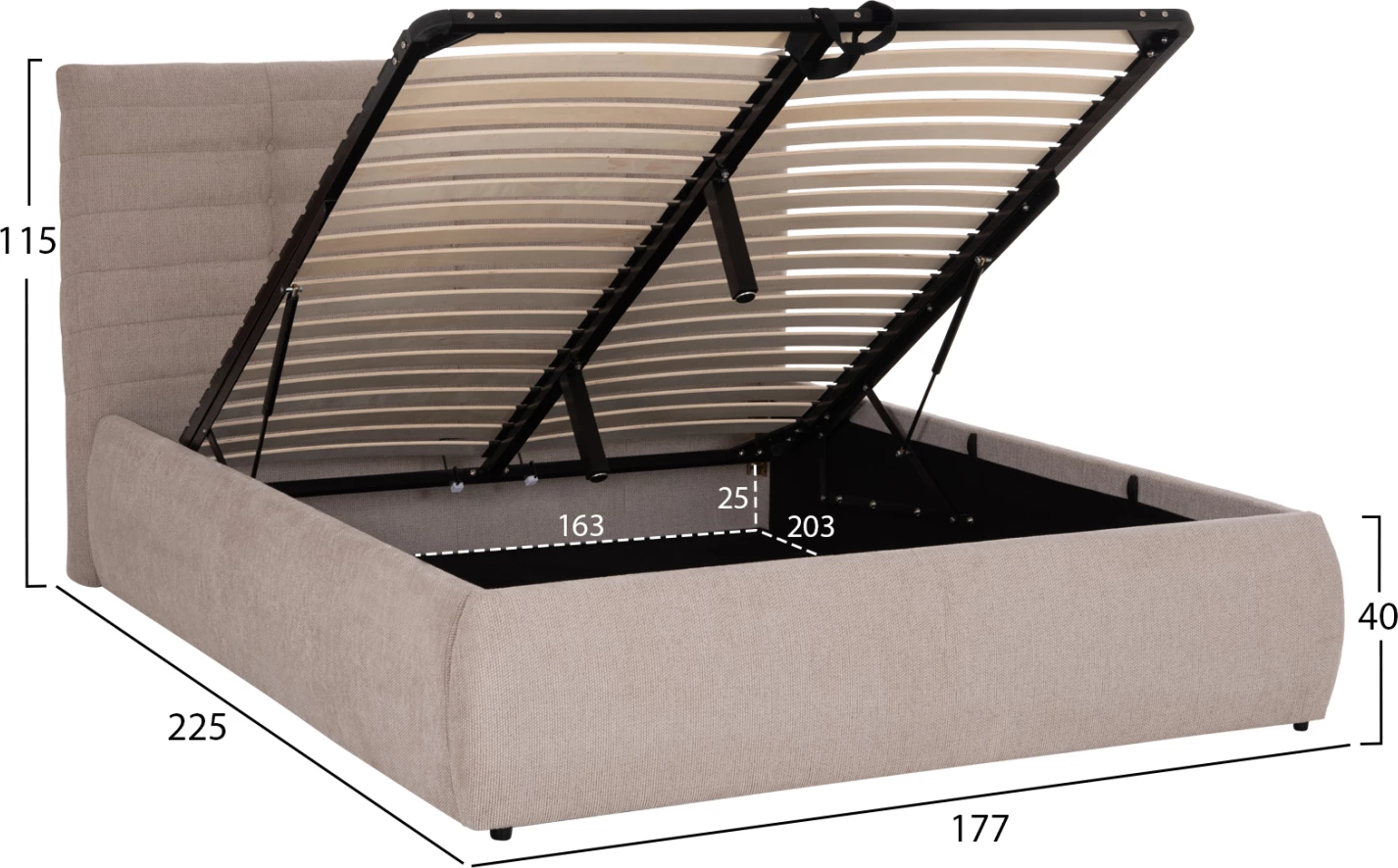 Krevat dopio SANDRA, stof bezhë, me hapësirë për depo, FH732.03, për dyshek 160x200cm