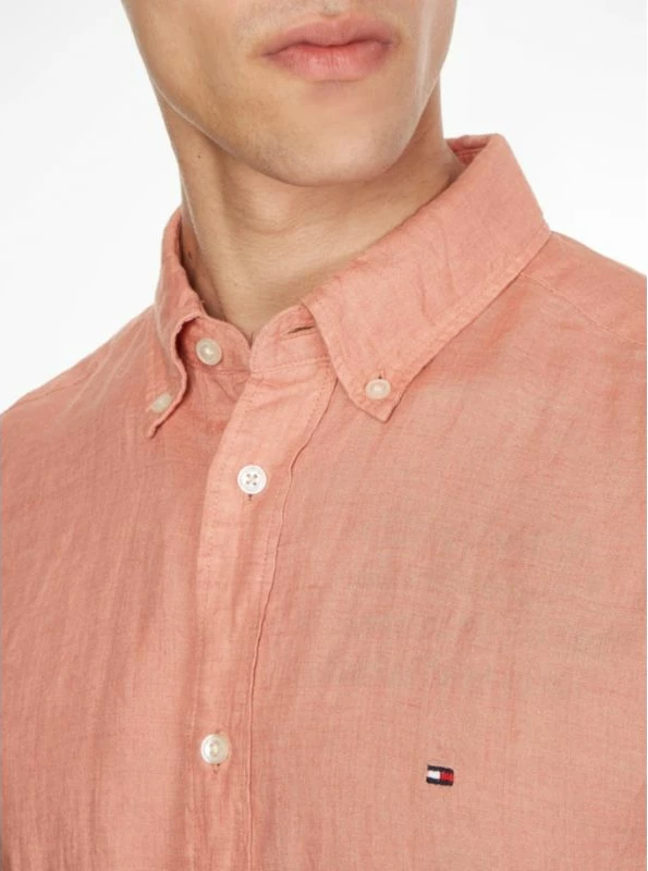 Këmishë Lineni Tommy Hilfiger për Meshkuj, e Ngjyrosur me Pigment, Rozë