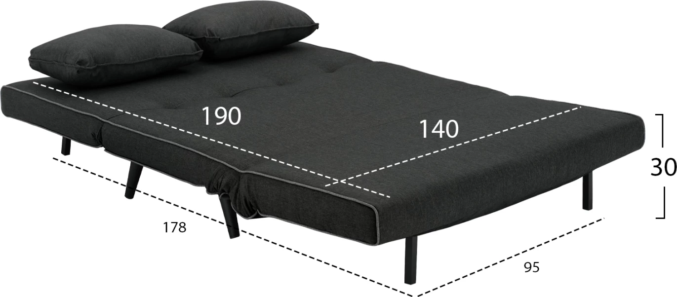 Krevati-sofë për 2 persona, material tekstili, ngjyrë gri e errët, ASMA FH3077.03, 140x80x77cm