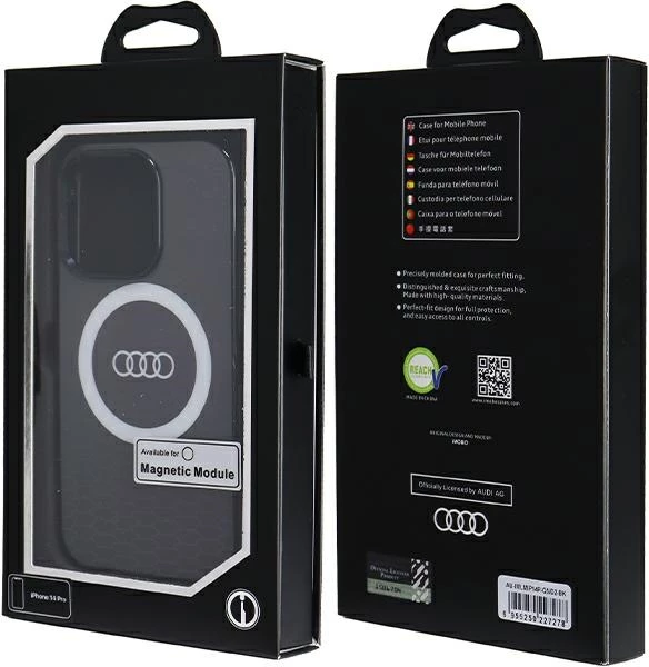 Mbështjellës Audi IML Big Logo MagSafe për iPhone 14 Pro, i zi