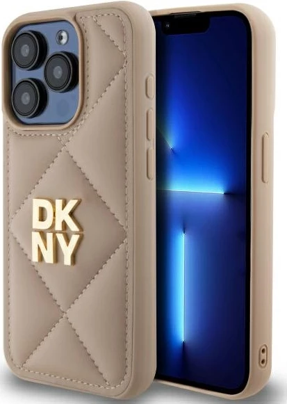 Mbështjellës DKNY Quilted Stack Logo për iPhone 15 Pro Max, Bezhe