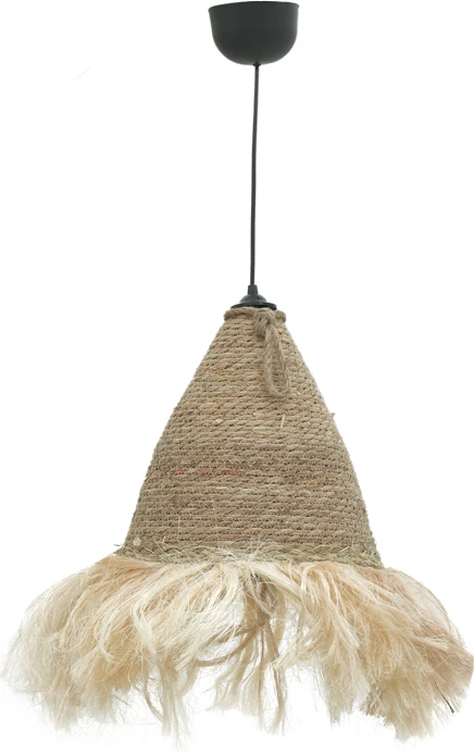 Llambë tavani prej jute GeGeole Inart, ngjyrë natyrale, Φ30x84cm