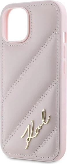 Mbështjellës Karl Lagerfeld Diagonal Quilted Script për iPhone 15/14/13, Rozë