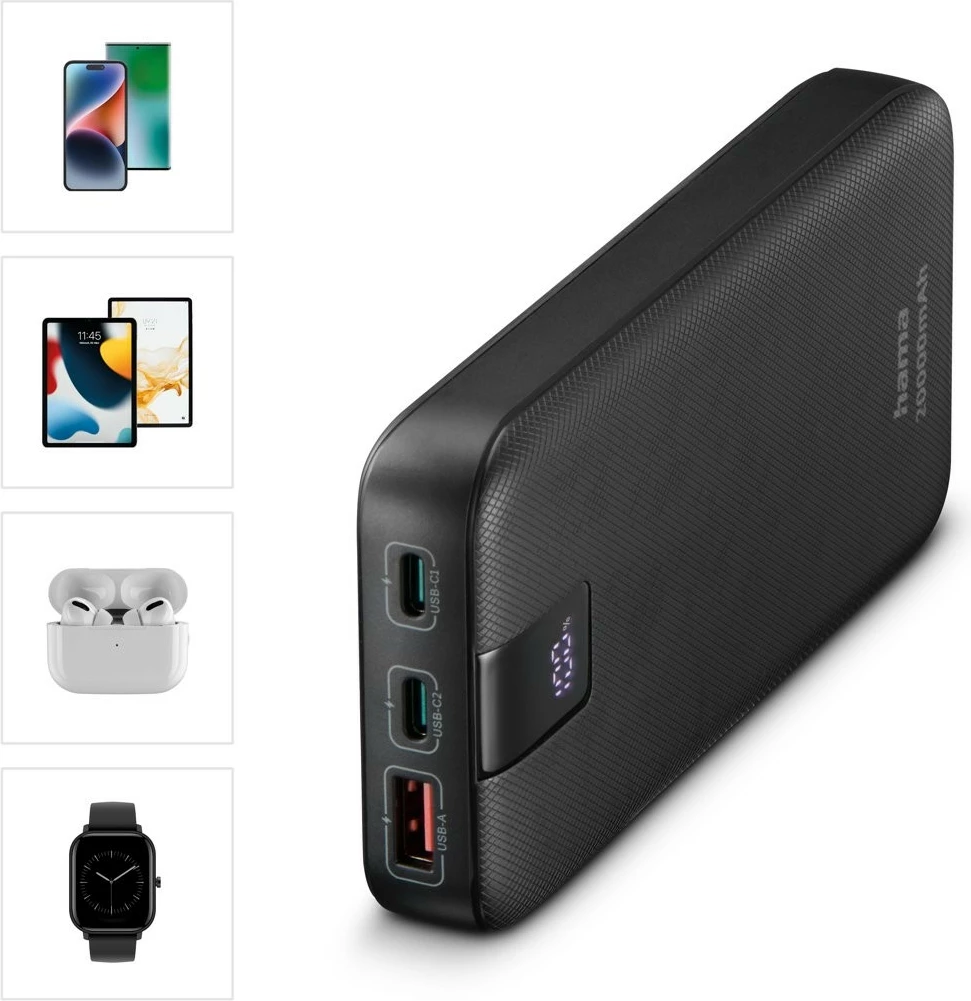 Power bank Hama PD 20000 mAh, 3 porta, Anthracite