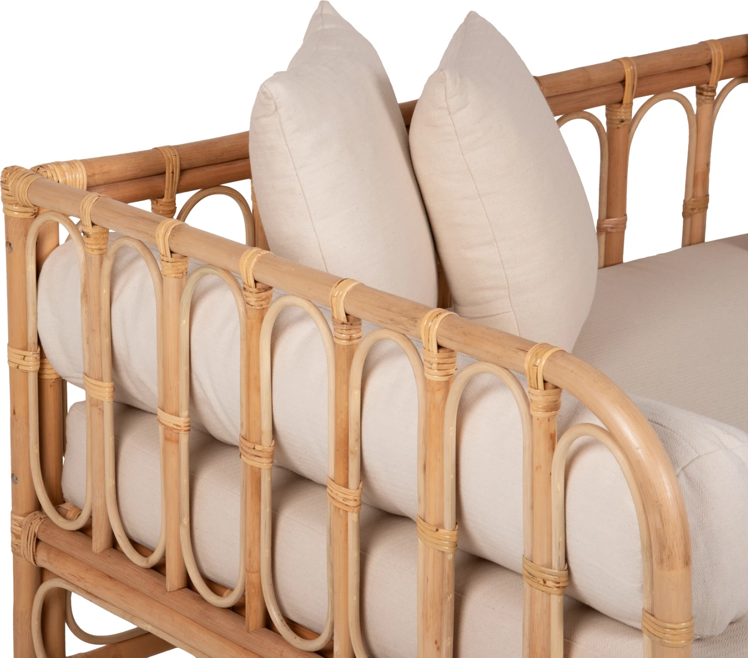 Krevati-divan LIGNANO FH9660 rattan natyral me jastëkë bezhë 200x100x75H cm