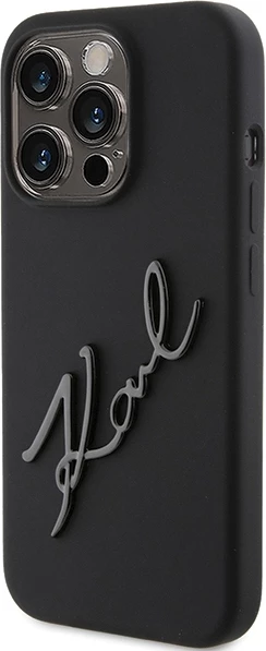 Mbështjellës Karl Lagerfeld Silicone Karl Script për iPhone 15 Pro, i zi