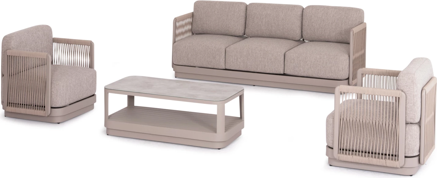 Set lounge për jashtë, 4 pjesë, seria Elysia, alumin ngjyrë shampanje, litar, pëlhurë P.E., CD6186.02