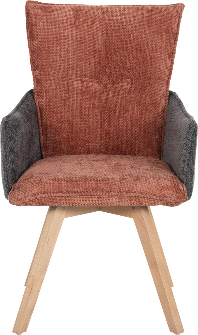 Karrige ngrënieje me krahë REX FH9847.06, ngjyrë e kuqe tullë-gri, këmbë druri ahu, 53x60x93H cm., set prej 2 copë