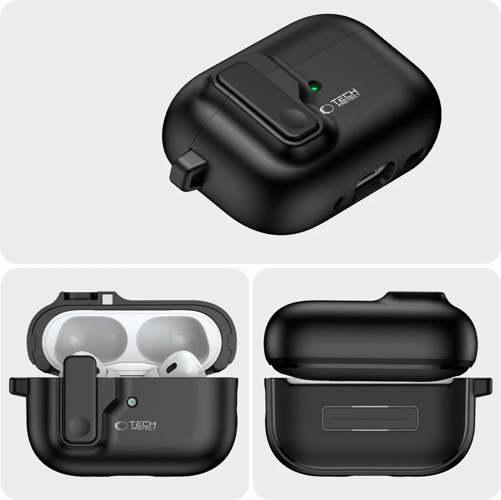 Mbështjellës Tech-Protect Slim Hook për AirPods Pro/Pro 2, me karabinë, Zi