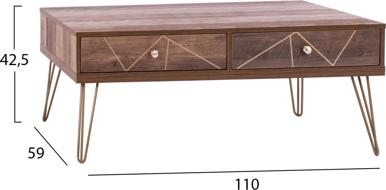 Tavolinë kafeje Kaitlyn FH8651, ngjyrë arre me ar, 110x59x42,5 cm