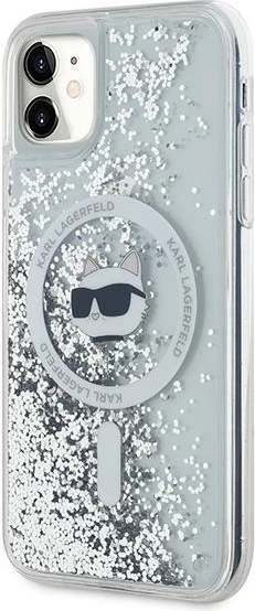 Mbështjellës Karl Lagerfeld Liquid Glitter Choupette Head MagSafe për iPhone 11/XR, Transparent