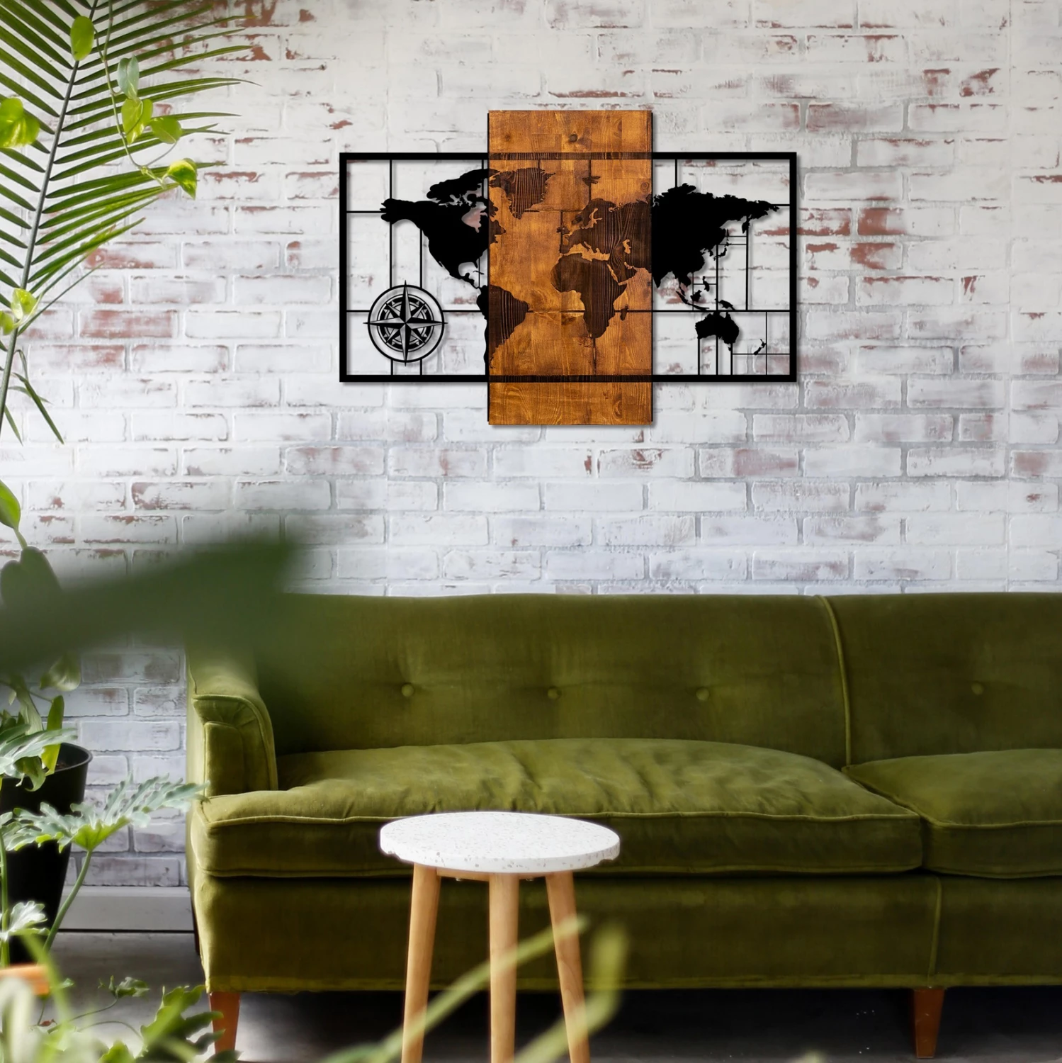 Dekor druri për mur me hartë botërore metalike, FH7223, 85x58cm