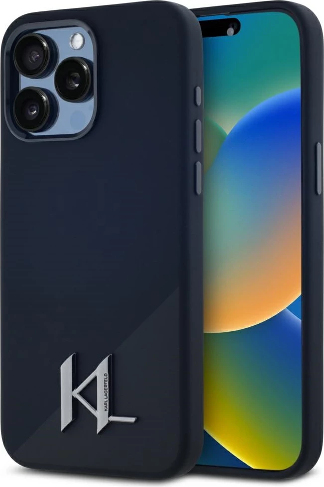 Mbështjellës Karl Lagerfeld Silicone Shadow Metal Initial MagSafe për iPhone 15 Pro, i zi