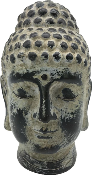 Kokë dekorative Buda, polirezine, gri e zezë, 16x14x22cm