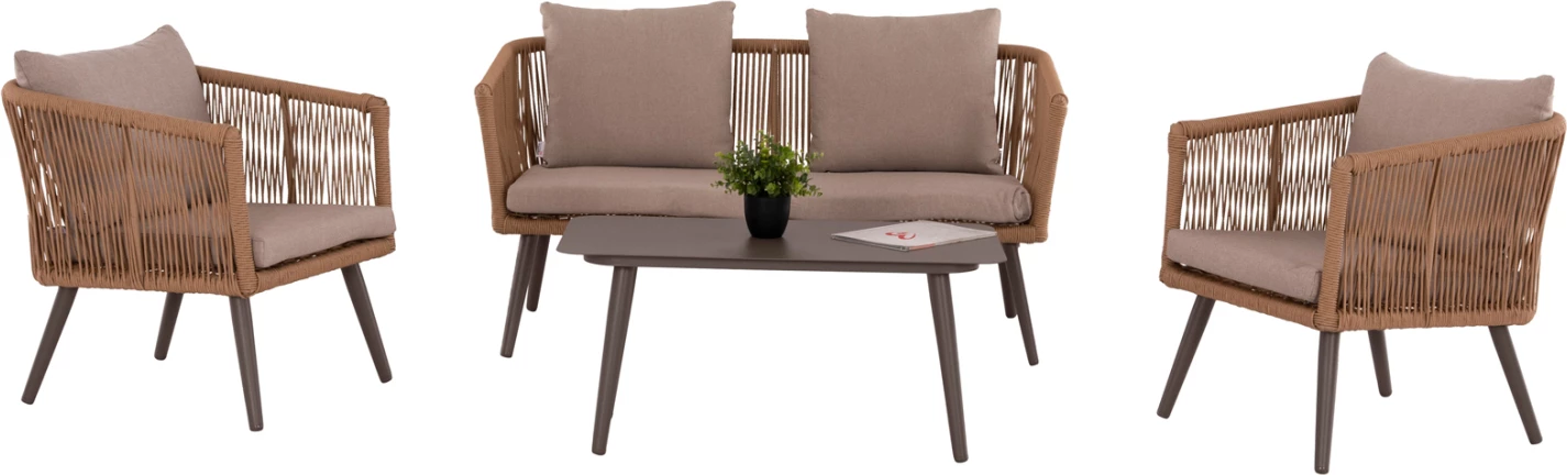 Set lounge për jashtë, 4 pjesë, FREJA FH6057.04, alumin, ratan sintetik, ngjyrë kapuçino & jastëkë bezhë