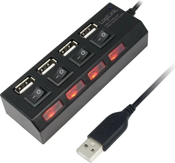 Kasë USB LogiLink UA0128, 4 porta, me çelësa, e zezë