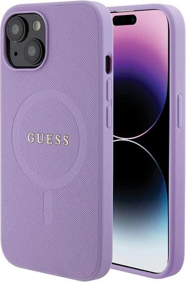Mbështjellës Guess Saffiano MagSafe për iPhone 15 Plus, vjollcë