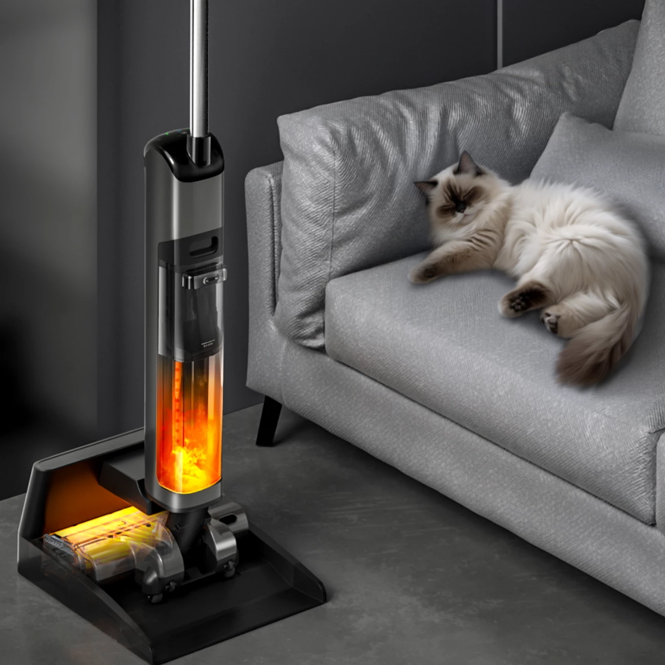 Fshesë elektrike në këmbë UWANT D700 me funksion larjeje dhe stacion karikimi, e bardhë