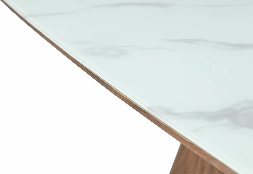 Tavolinë TOTEM, ngjyrë arre dhe e bardhë me pamje mermeri, 120x120x76cm