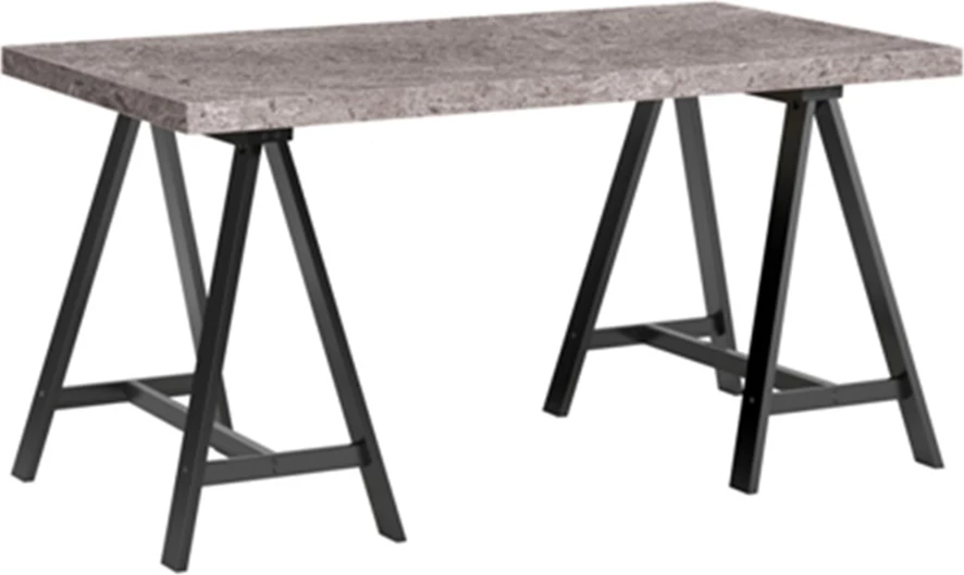 Sipërfaqe tavoline Cavaletto, ngjyrë çimento e zezë, 140x75x74cm