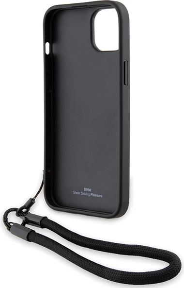 Mbështjellës BMW Signature Leather Wordmark Cord për iPhone 15/14/13, Lëkurë, E zezë