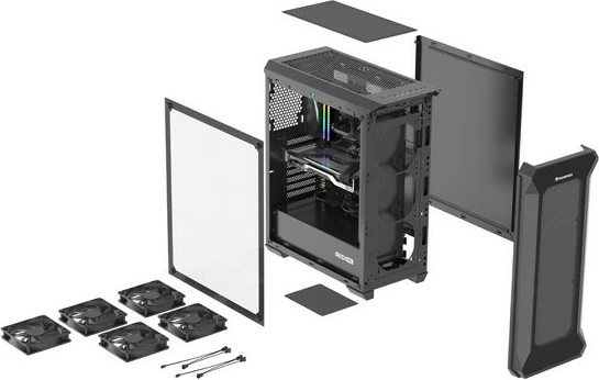 Kasë Natec Genesis Irid 505F, Midi Tower, ATX/Micro ATX/Mini ITX, 5 ventilatorë, Dritare xhami, E zezë