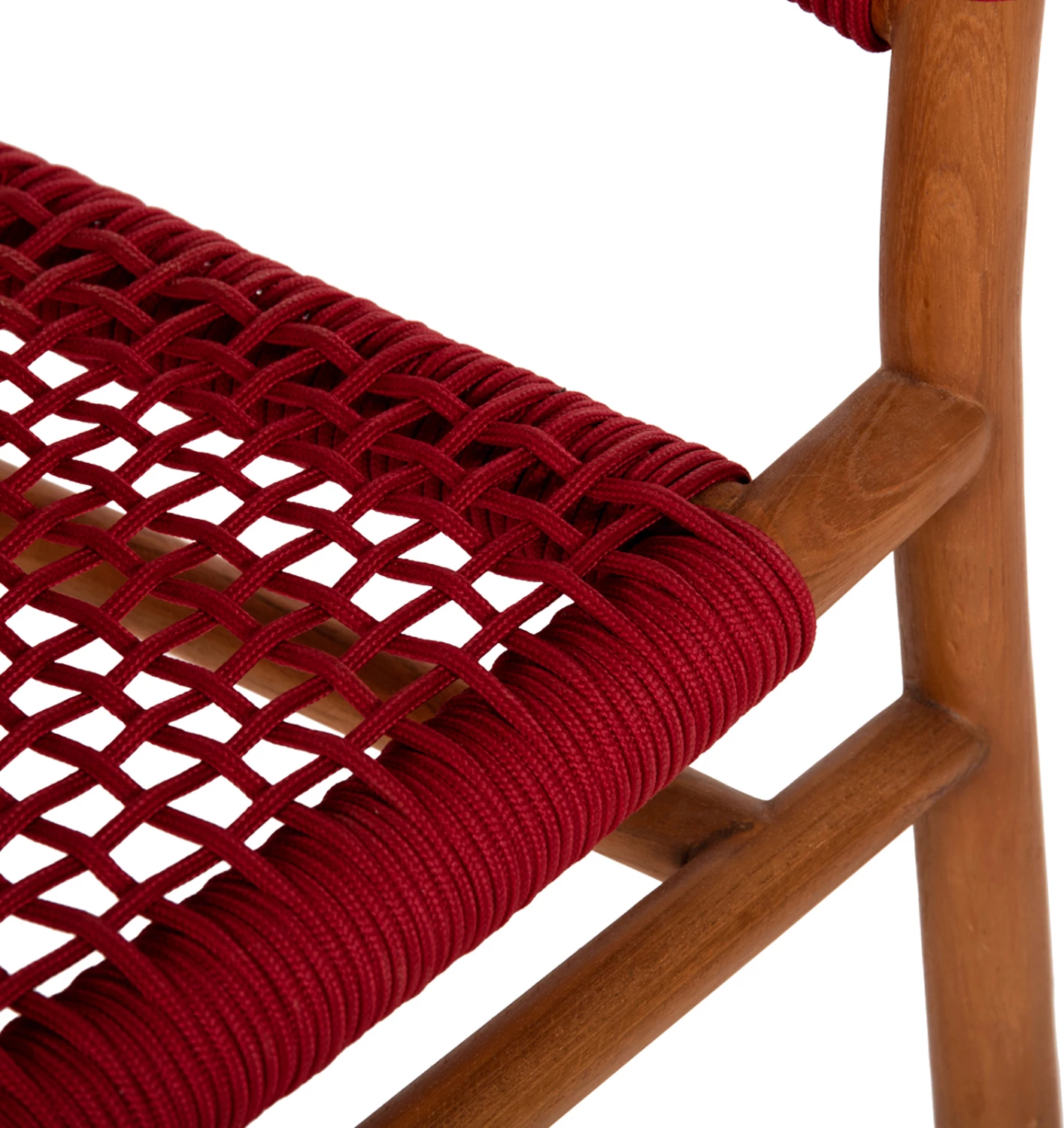 Karrige ngrënieje me krahë IRVING, dru TEAK, ngjyrë natyrale dhe litar i kuq burgundy, FH9797, 60x55x75H cm