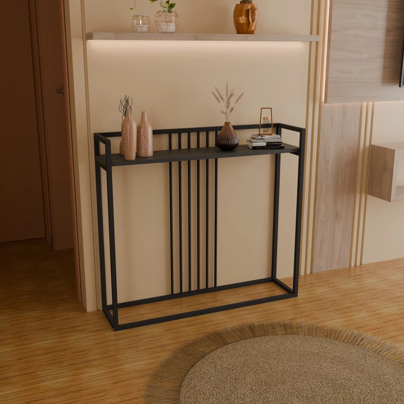 Konsolë Convida, ngjyrë antracit me kornizë metali të zezë, 100x25x90cm