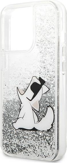 Mbështjellës Karl Lagerfeld Liquid Glitter Choupette Fun për iPhone 13 Pro Max 6.7", argjendtë