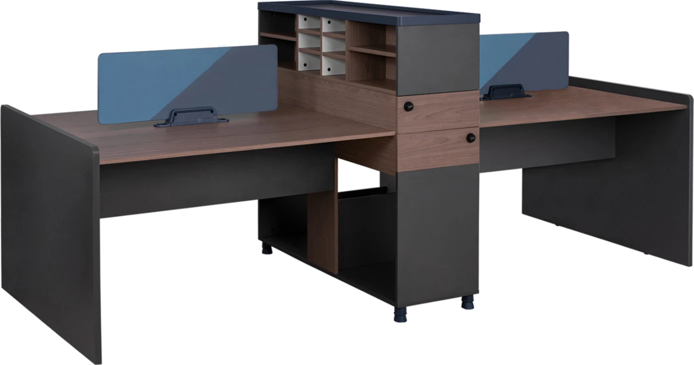 Stacion pune për zyre, dyfish, ngjyrë arre dhe gri me ndarje & kabinete, 284x120x120, FH2102