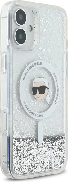 Mbështjellës Karl Lagerfeld Liquid Glitter Karl Head MagSafe për iPhone 16, Transparent