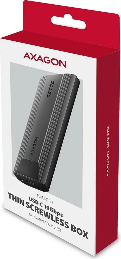 Kasë e jashtme AXAGON EEM2-GTS2 për SSD M.2 NVMe & SATA, USB-C 3.2 Gen 2, e zezë