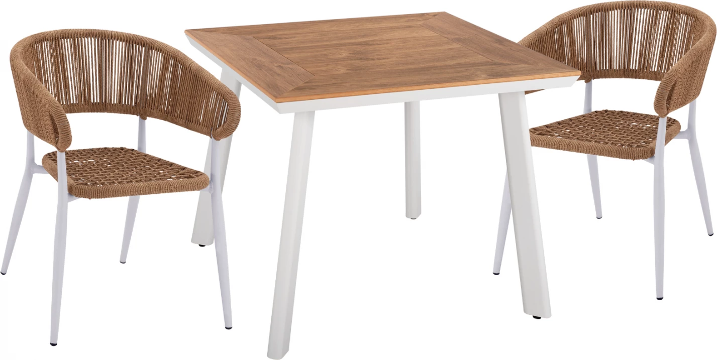 Set për ngrënie 3 copë, tavolinë alumini 80x80 & karrige me krahë të bardha FH11442