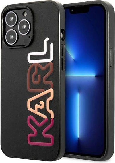 Mbështjellës, Karl Lagerfeld KLHCP13XPCOBK, për iPhone 13 Pro Max 6.7", hardcase TPU/PC me lëkurë ekologjike, Multipink Brand, i zi