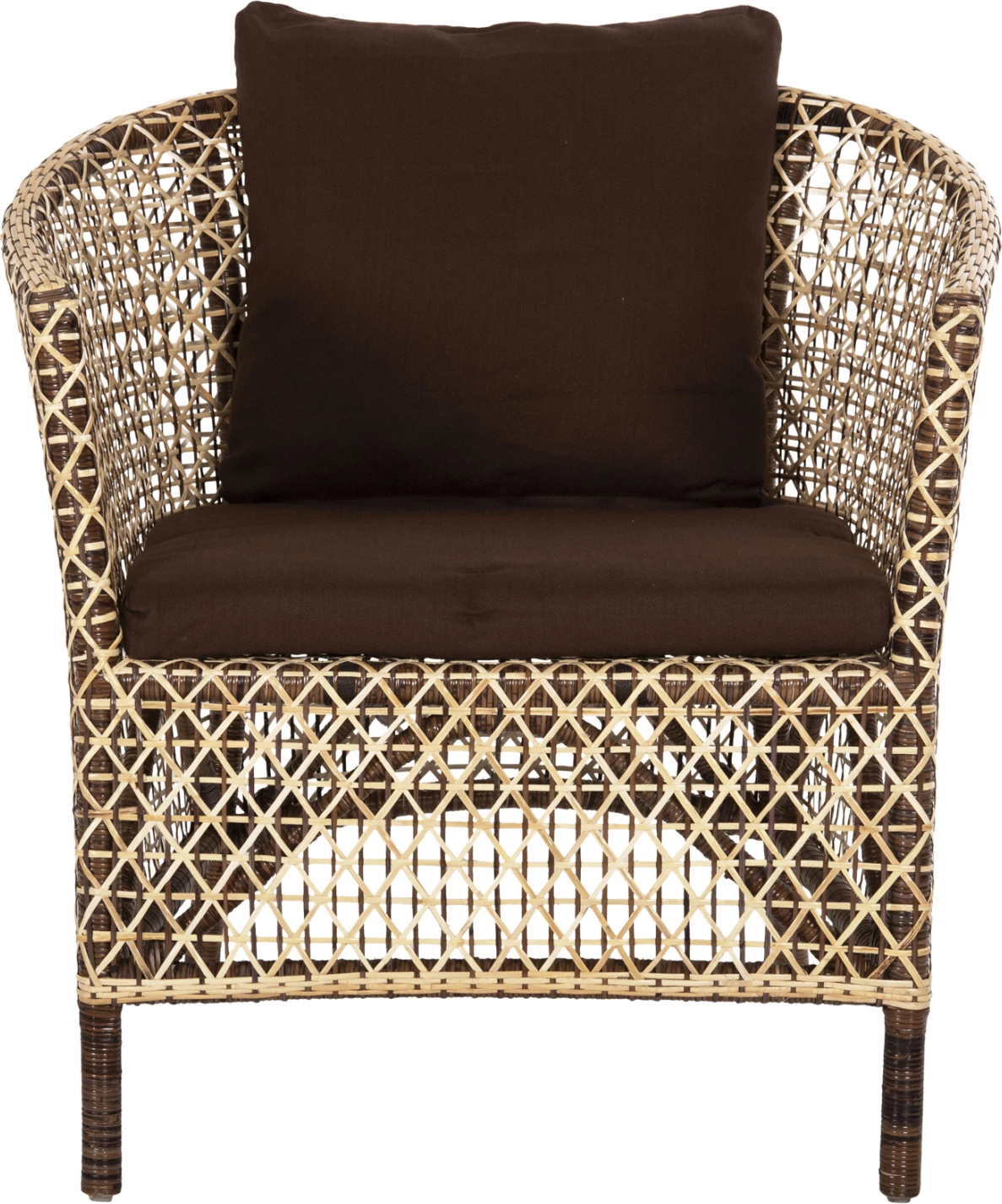 Karrige për jashtë, rattan natyral, jastëk kafe, 82x76x85H cm.