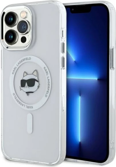 Mbështjellës Karl Lagerfeld IML Metal Choupette Head MagSafe për iPhone 13 Pro, Bardhë