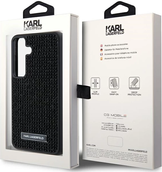 Mbështjellës Karl Lagerfeld Rhinestone Metal Logo për Samsung Galaxy S24+, i zi