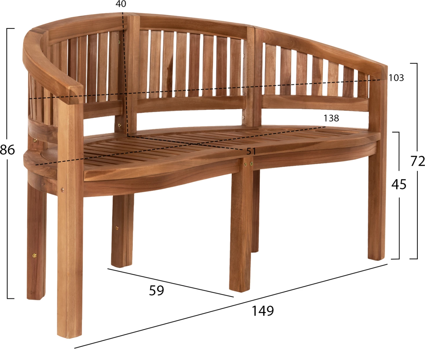 Stol dy vendesh CAPO FH9539 dru TEAK ngjyrë natyrale 149x59x86Hcm