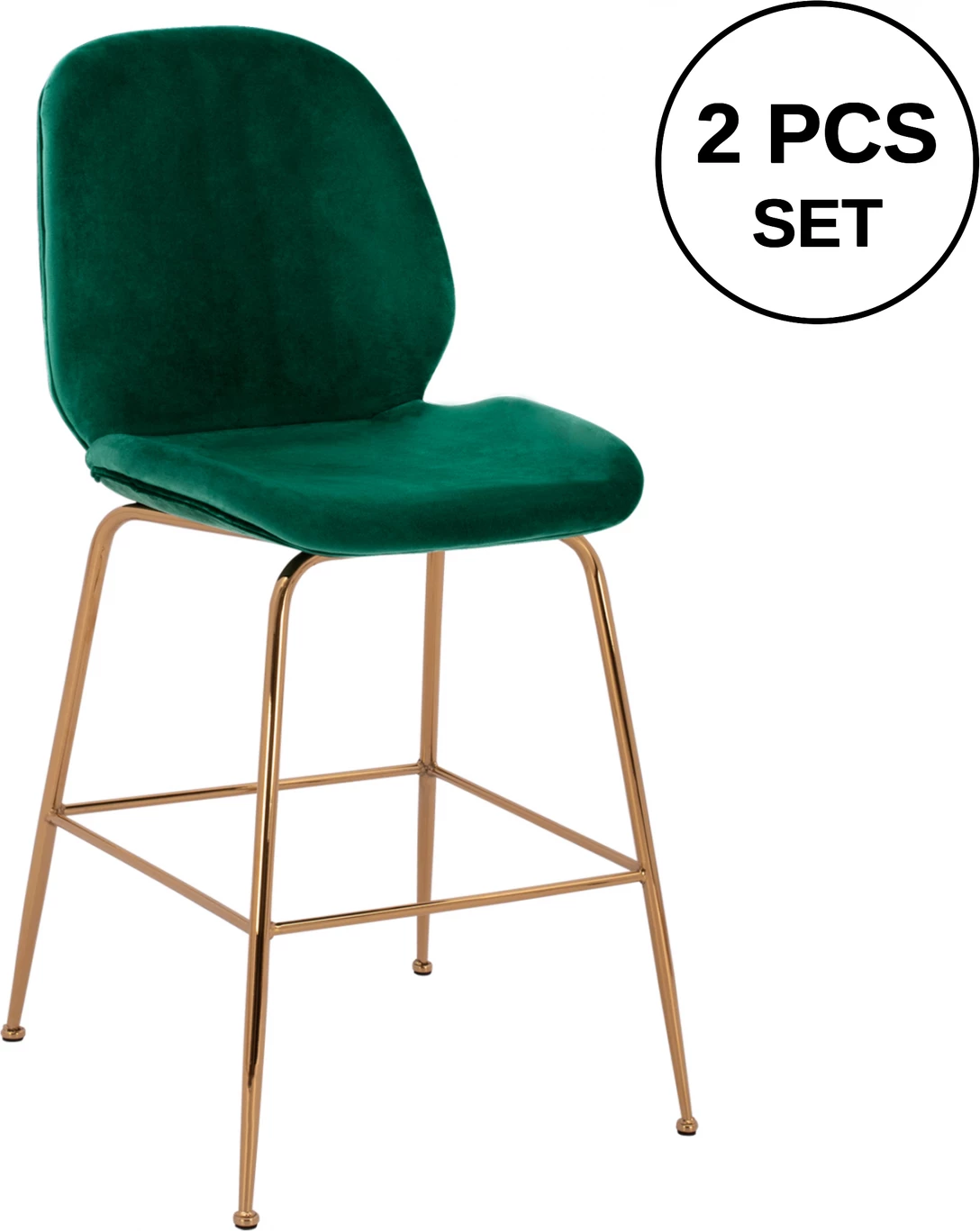 Karrige për bar, lartësi mesatare, Nora FH8524.03, kadife ngjyrë selvi dhe kornizë metalike e artë, 52x61,5x103 cm., set prej 2 copë