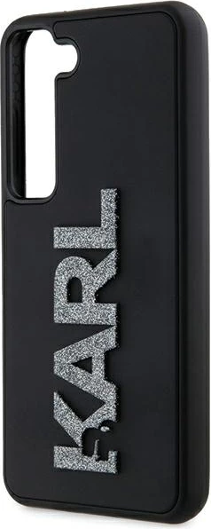 Mbështjellës Karl Lagerfeld 3D Rubber Glitter Logo për Samsung Galaxy S23, i zi