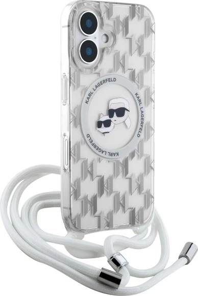 Mbështjellës Karl Lagerfeld IML Crossbody Monogram Karl & Choupette Head MagSafe për iPhone 16, Transparent