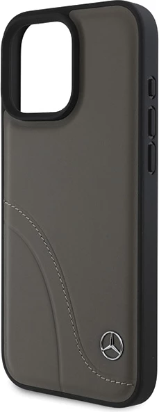 Mbështjellës Mercedes MB Curved Stitches për iPhone 16 Pro Max, Lëkurë, Kafe