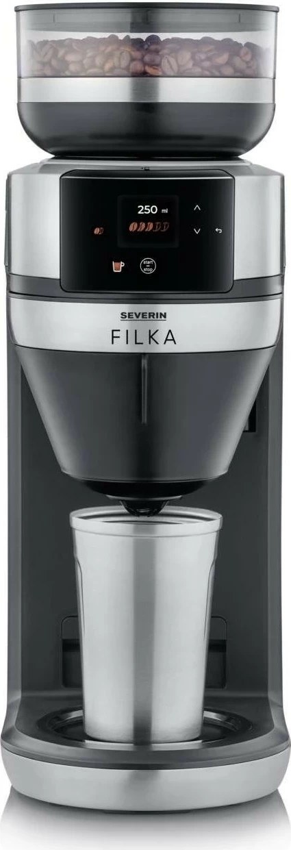 Aparat kafeje Severin KA 4853 FILKA inox, mulli çeliku, ekran LED, 2L, e zezë mat