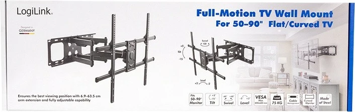 Mbajtëse muri për TV LogiLink BP0151, 50-90", çelik, e zezë