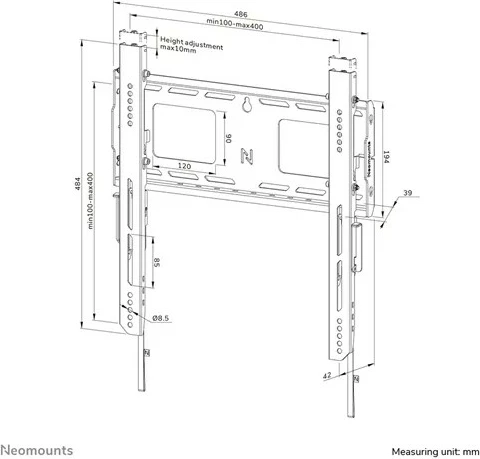 Mbajtës muri për TV Neomounts WL30-750BL14 LEVEL-750, deri 75", 100 kg, VESA 100x100-400x400, Çelik, Zi