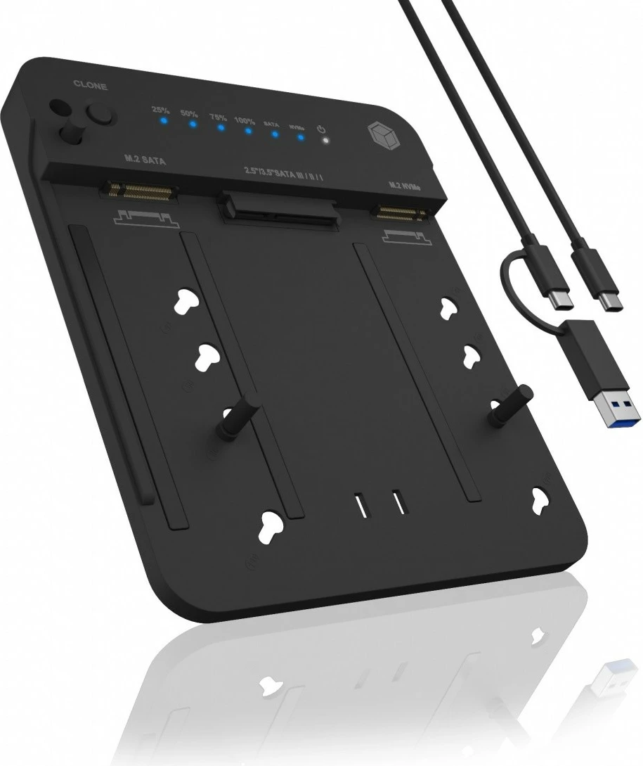 Stacion docking dhe klonimi IcyBox IB-2915MSCL-C31 për SSD/HDD M.2 NVMe, SATA 2.5''/3.5'', i zi