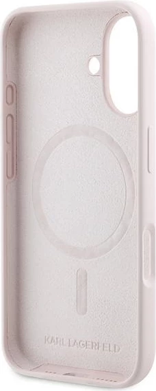 Mbështjellës Karl Lagerfeld Silicone Case Heads Print MagSafe për iPhone 16 Plus, Rozë