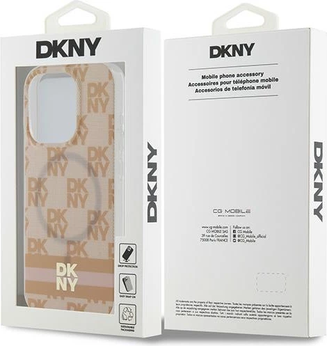 Mbështjellës DKNY IML Checkered Mono Pattern & Printed Stripes MagSafe për iPhone 15 Pro, rozë