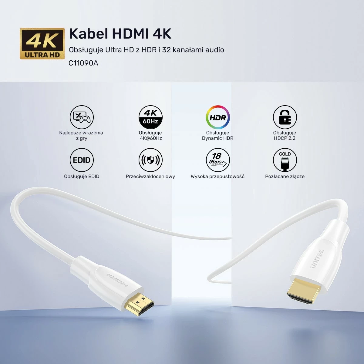Kabëll HDMI Unitek 2.0 4K, 15m, bardhë