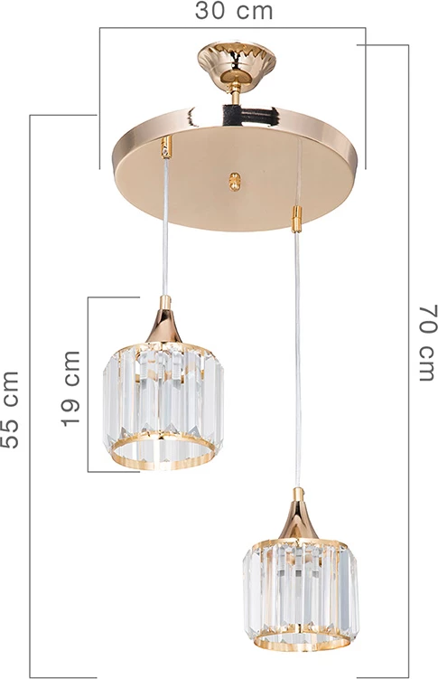 Dritë tavani PWL-1025 E27 metalik-ari-xham D30x70cm